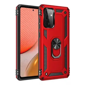 Newface Samsung Galaxy A72 Kılıf Sofya Yüzüklü Silikon Kapak - Kırmızı