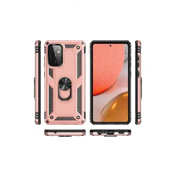 Newface Samsung Galaxy A72 Kılıf Sofya Yüzüklü Silikon Kapak - Rose