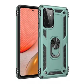 Newface Samsung Galaxy A72 Kılıf Sofya Yüzüklü Silikon Kapak - Yeşil