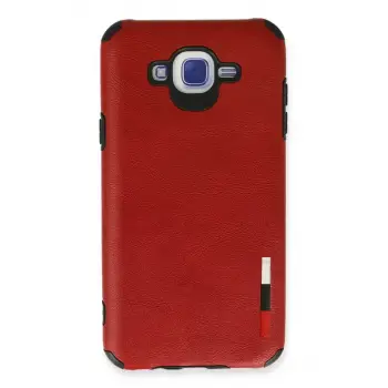 Newface Samsung Galaxy J7 Kılıf Loop Deri Silikon - Kırmızı