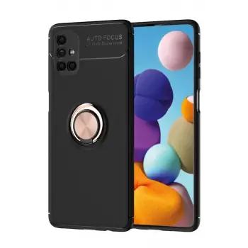Newface Samsung Galaxy M51 Kılıf Range Yüzüklü Silikon - Siyah-Gold