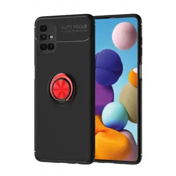 Newface Samsung Galaxy M51 Kılıf Range Yüzüklü Silikon - Siyah-Kırmızı