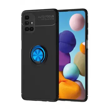 Newface Samsung Galaxy M51 Kılıf Range Yüzüklü Silikon - Siyah-Mavi
