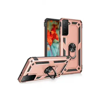 Newface Samsung Galaxy S21 Kılıf Sofya Yüzüklü Silikon Kapak - Rose