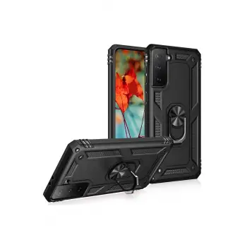 Newface Samsung Galaxy S21 Kılıf Sofya Yüzüklü Silikon Kapak - Siyah