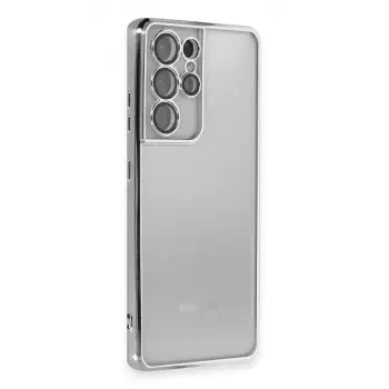 Newface Samsung Galaxy S21 Ultra Kılıf Razer Lensli Silikon - Gümüş