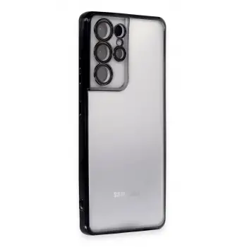 Newface Samsung Galaxy S21 Ultra Kılıf Razer Lensli Silikon - Siyah