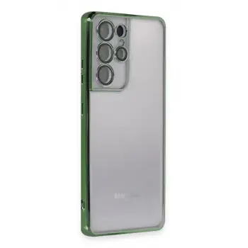 Newface Samsung Galaxy S21 Ultra Kılıf Razer Lensli Silikon - Yeşil