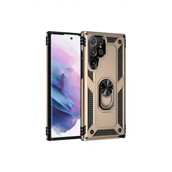 Newface Samsung Galaxy S21 Ultra Kılıf Sofya Yüzüklü Silikon Kapak - Gold