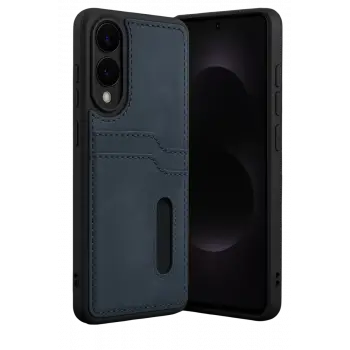 Newface Samsung Galaxy S25 Edge Sara Kartvizitli Deri Kılıf - Lacivert