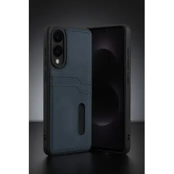 Newface Samsung Galaxy S25 Edge Sara Kartvizitli Deri Kılıf - Taba