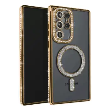 Newface Samsung Galaxy S25 Ultra Kılıf Joke Simli Magneticsafe Kılıf - Gold