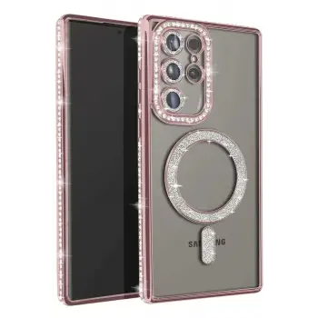 Newface Samsung Galaxy S25 Ultra Kılıf Joke Simli Magneticsafe Kılıf - Pembe