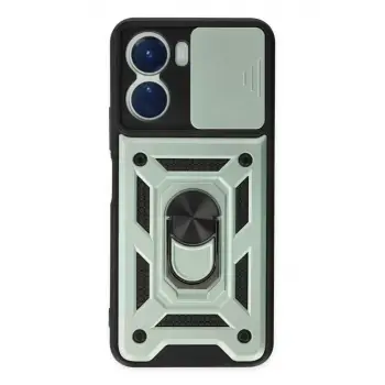 Newface Vivo Y16 Kılıf Pars Lens Yüzüklü Silikon - Yeşil