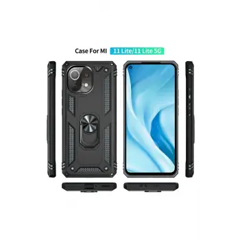 Newface Xiaomi Mİ 11 Lite Kılıf Sofya Yüzüklü Silikon Kapak - Siyah