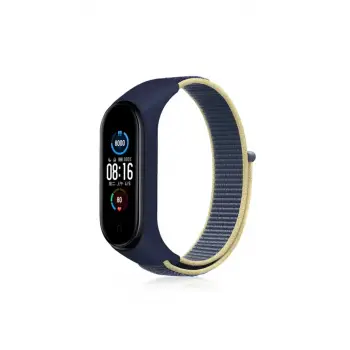 Newface Xiaomi Mi Band 4 Hasırlı Cırtcırtlı Kordon - Sarı-Lacivert
