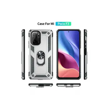 Newface Xiaomi Poco F3 Kılıf Sofya Yüzüklü Silikon Kapak - Gümüş
