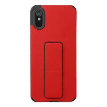 Newface Xiaomi Redmi 9A Kılıf Mega Standlı Silikon - Kırmızı