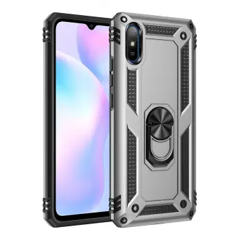 Newface Xiaomi Redmi 9A Kılıf Sofya Yüzüklü Silikon Kapak - Gümüş