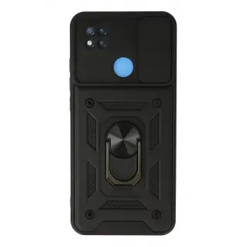 Newface Xiaomi Redmi 9C Kılıf Pars Lens Yüzüklü Silikon - Siyah