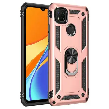 Newface Xiaomi Redmi 9C Kılıf Sofya Yüzüklü Silikon Kapak - Rose