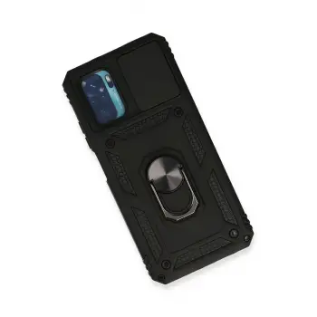 Newface Xiaomi Redmi Note 10 Kılıf Pars Lens Yüzüklü Silikon - Siyah
