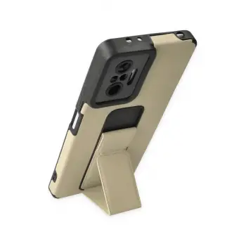 Newface Xiaomi Redmi Note 10 Pro Kılıf Mega Standlı Silikon - Gold