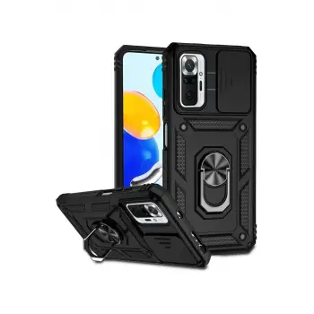 Newface Xiaomi Redmi Note 10 Pro Kılıf Pars Lens Yüzüklü Silikon - Siyah
