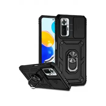 Newface Xiaomi Redmi Note 10 Pro Kılıf Pars Lens Yüzüklü Silikon - Siyah
