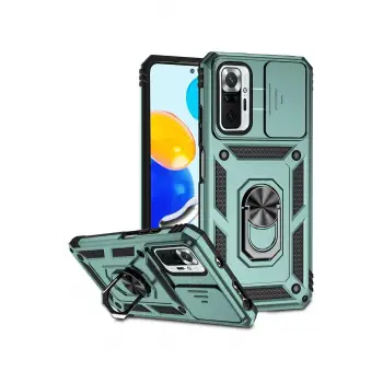 Newface Xiaomi Redmi Note 10 Pro Kılıf Pars Lens Yüzüklü Silikon - Yeşil