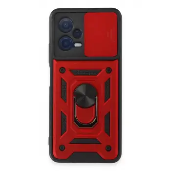 Newface Xiaomi Redmi Note 12 5G Kılıf Pars Lens Yüzüklü Silikon - Kırmızı