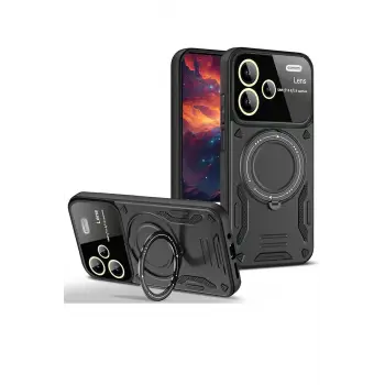 Newface Xiaomi Redmi Note 13 Pro Plus Joy Lens Standlı Kapak - Siyah