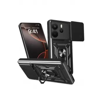 Newface Xiaomi Redmi Note 14 4G Pars Lens Yüzüklü Silikon - Siyah