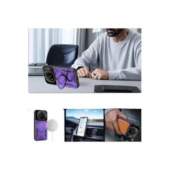 Newface Xiaomi Redmi Note 14 Pro Plus Kılıf Joy Lens Standlı Kapak - Mor