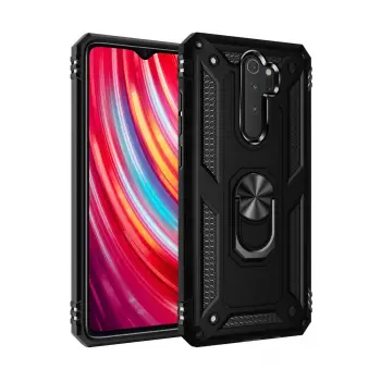 Newface Xiaomi Redmi Note 8 Pro Kılıf Sofya Yüzüklü Silikon Kapak - Siyah