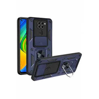 Newface Xiaomi Redmi Note 9 4G Kılıf Pars Lens Yüzüklü Silikon - Lacivert