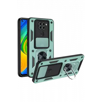 Newface Xiaomi Redmi Note 9 4G Kılıf Pars Lens Yüzüklü Silikon - Yeşil