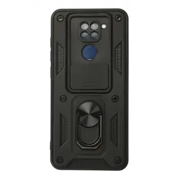 Newface Xiaomi Redmi Note 9 Kılıf Pars Lens Yüzüklü Silikon - Siyah