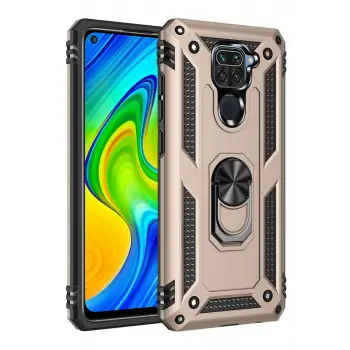 Newface Xiaomi Redmi Note 9 Kılıf Sofya Yüzüklü Silikon Kapak - Gold