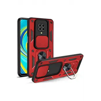 Newface Xiaomi Redmi Note 9 Pro Kılıf Pars Lens Yüzüklü Silikon - Kırmızı