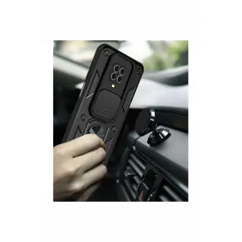 Newface Xiaomi Redmi Note 9 Pro Kılıf Pars Lens Yüzüklü Silikon - Siyah
