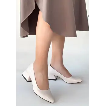 Nitya Bej Baskılı Rugan Topuklu Ayakkabı