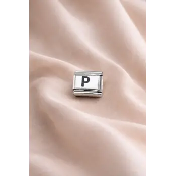 Nomination Uyumlu “P” Harf Charm – Çelik Bileklik Modülü, Kişiye Özel Harf Aksesuarı
