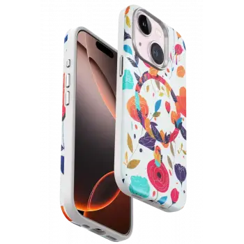 Onegif Apple iPhone 15 Plus Flower Series Magsafe Kapak - Beyaz