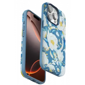Onegif Apple iPhone 15 Pro Max Flower Series Magsafe Kapak - Mavi