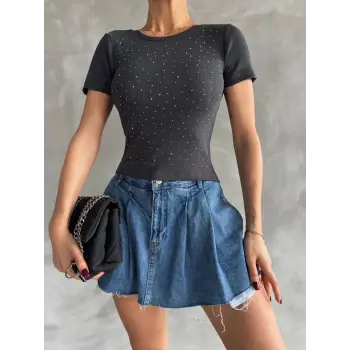 Önü taşlı antrasit bluz s3512