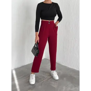 örme krep pantolon çift düğmeli