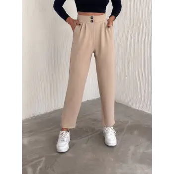 örme krep pantolon çift düğmeli