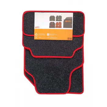 Oto Halı Paspas Hasır Universal 5 Parça Siyah Kırmızı Biyeli
