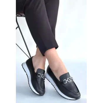 Otra Siyah Cilt Babet Ayakkabı